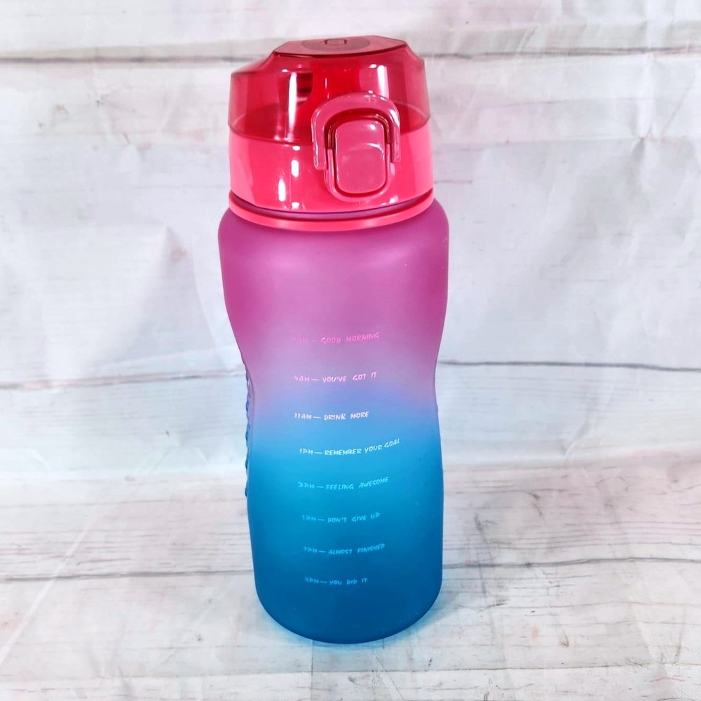 Winzone Hydration Water Bottle Pink Blue Ombre Motivational 64oz Large Size